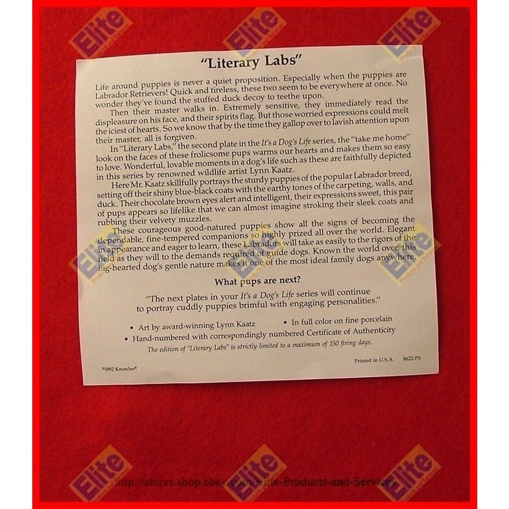 Its‎ a Dogs Life "Literary Labs" Collectors Plate by Knowles - Picture 5 of 5